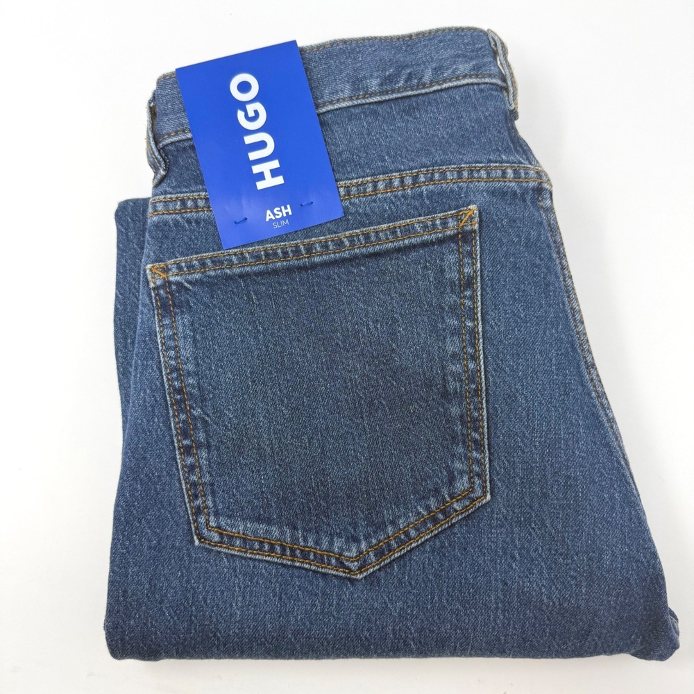 Hugo Boss Ash Slim Fit Jeans Mens 30x32 Dark Wash Blue Denim 50511502 NEW